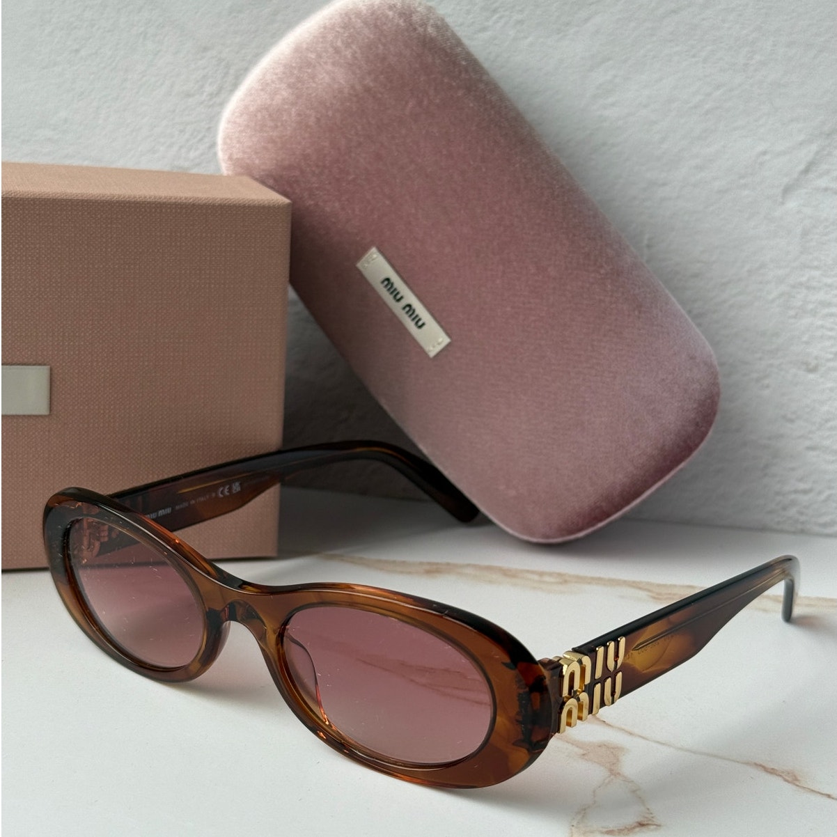New Miu Miu Mu06zs Brown Oval Sunglasses